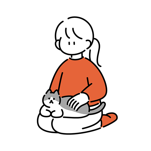 ねこを膝に乗せる