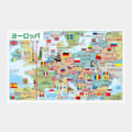 Colorful illustrated map of Europe with country flags and cartoon icons, labeled in Japanese 'Europe'.