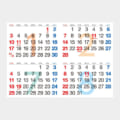 Four-month calendar grid with Sundays in red and Saturdays in blue arranged in a 2x2 layout.